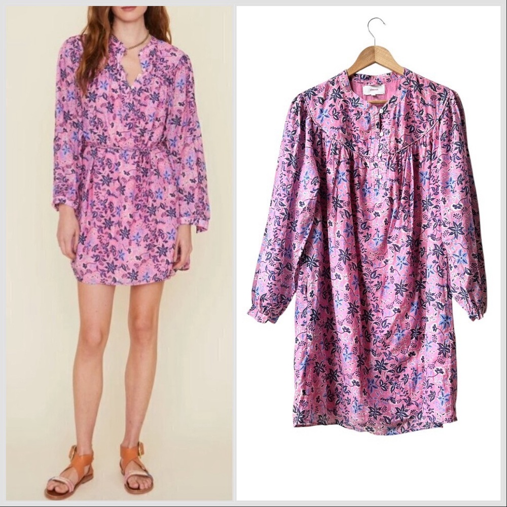 XiRENA Pink Blue Bellamy Sweet Vines Floral Flowy Dress Sz M